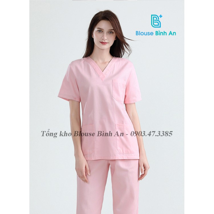 Đồng phục Y Tế, Spa màu Hồng cho bác sĩ, y tá, điều dưỡng, thẩm mỹ viện, Dược Sĩ, Vải Cotton Hàn Cao Cấp- Blouse Bình An