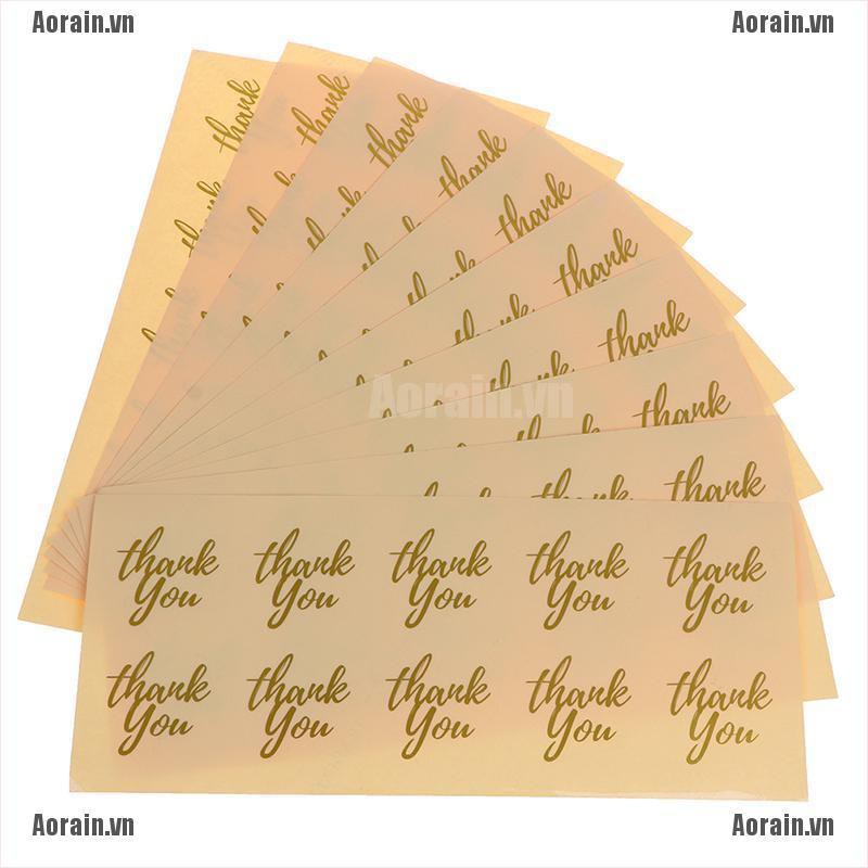 Set 100 sticker họa tiết chữ Thank You màu vàng nền trong suốt để trang trí túi quà