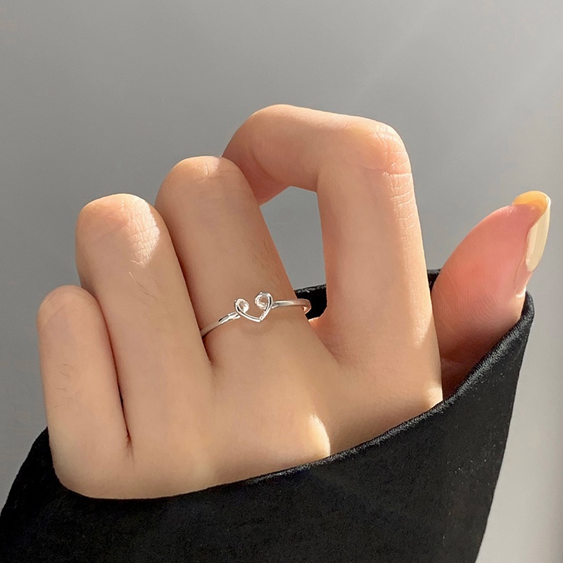 Nhẫn hở có thể điều chỉnh hình trái tim màu bạc phong cách xu hướng thời trang cho nữ