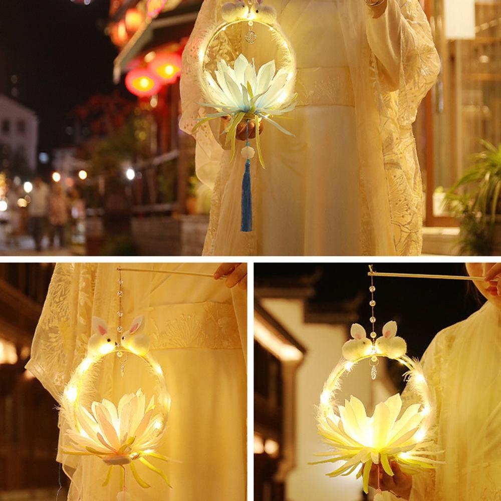 Elsweorth Lồng Đèn Trung Quốc Di Động Hình Thỏ Lông Vũ Nhận Thức Dễ Dàng Lễ Hội Thu Âm