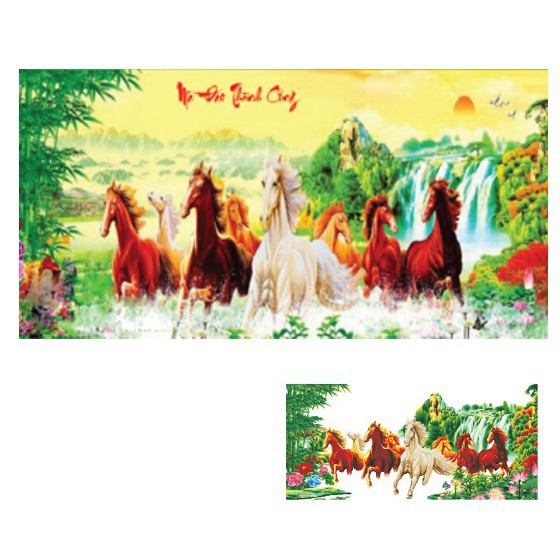 Tranh thêu mã đáo thành công 8 con ngựa 3D LV3204 (127x63) Chưa thêu