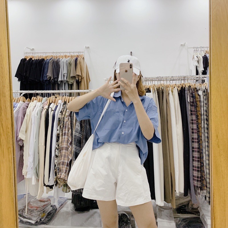 sơ mi thô oversize cộc tay