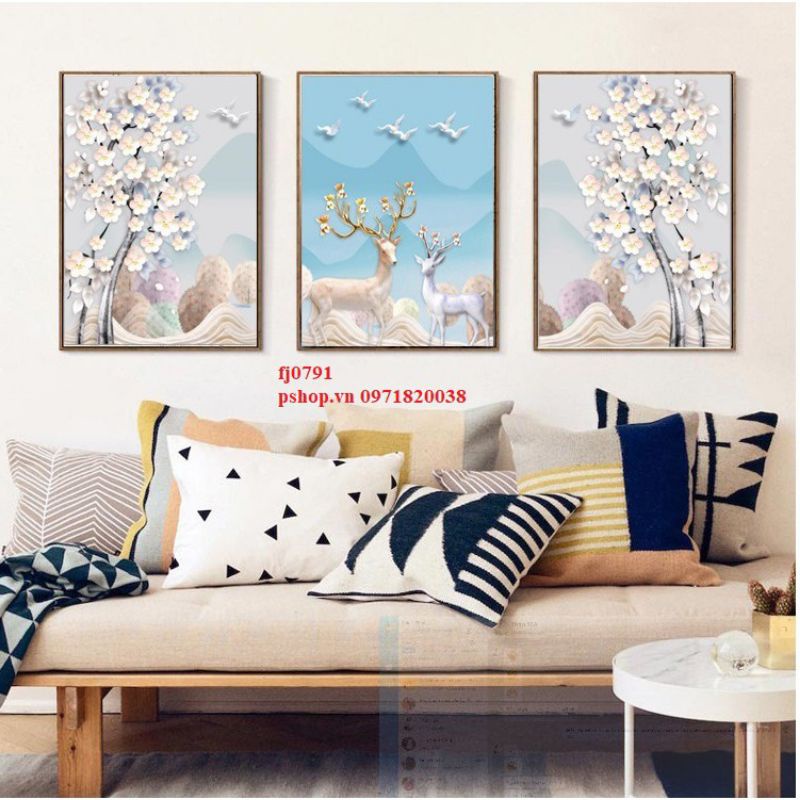 Tranh thêu kín chữ thập Bộ 3_bức Hươu Nai FJ0791(148x68cm)