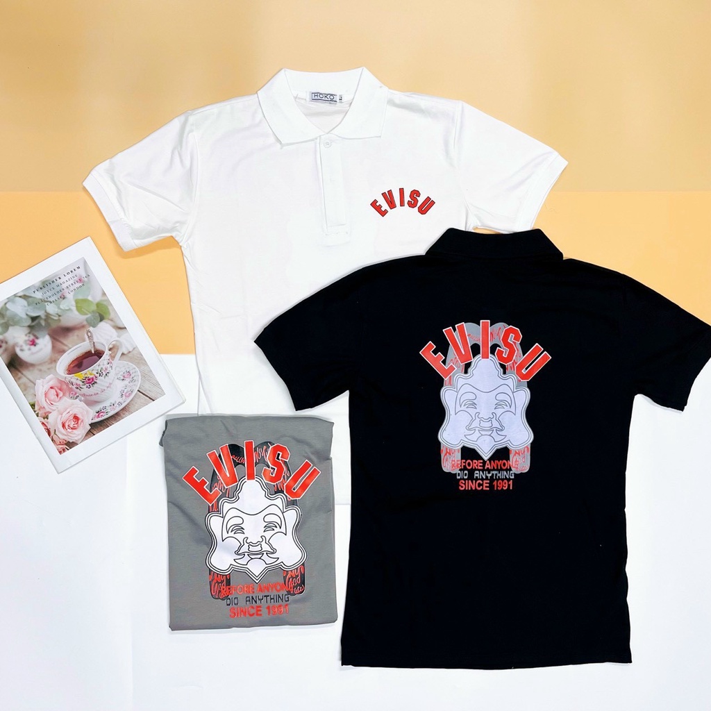 Áo thun nam SORA cổ trụ vải cotton co giãn in chữ "EVISU" chuẩn from trẻ trung thời trang SORA STORE