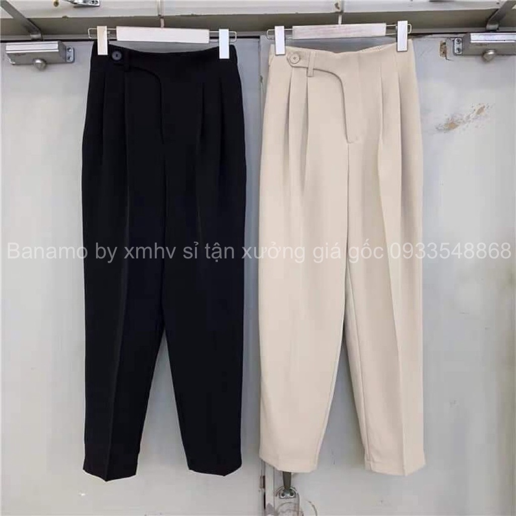 Quần baggy đi học đi làm đi chơi 1 khuy lệch chun sau 4 màu hottrend đen trắng xanh kem thời trang Banamo Fashion 8334 | WebRaoVat - webraovat.net.vn