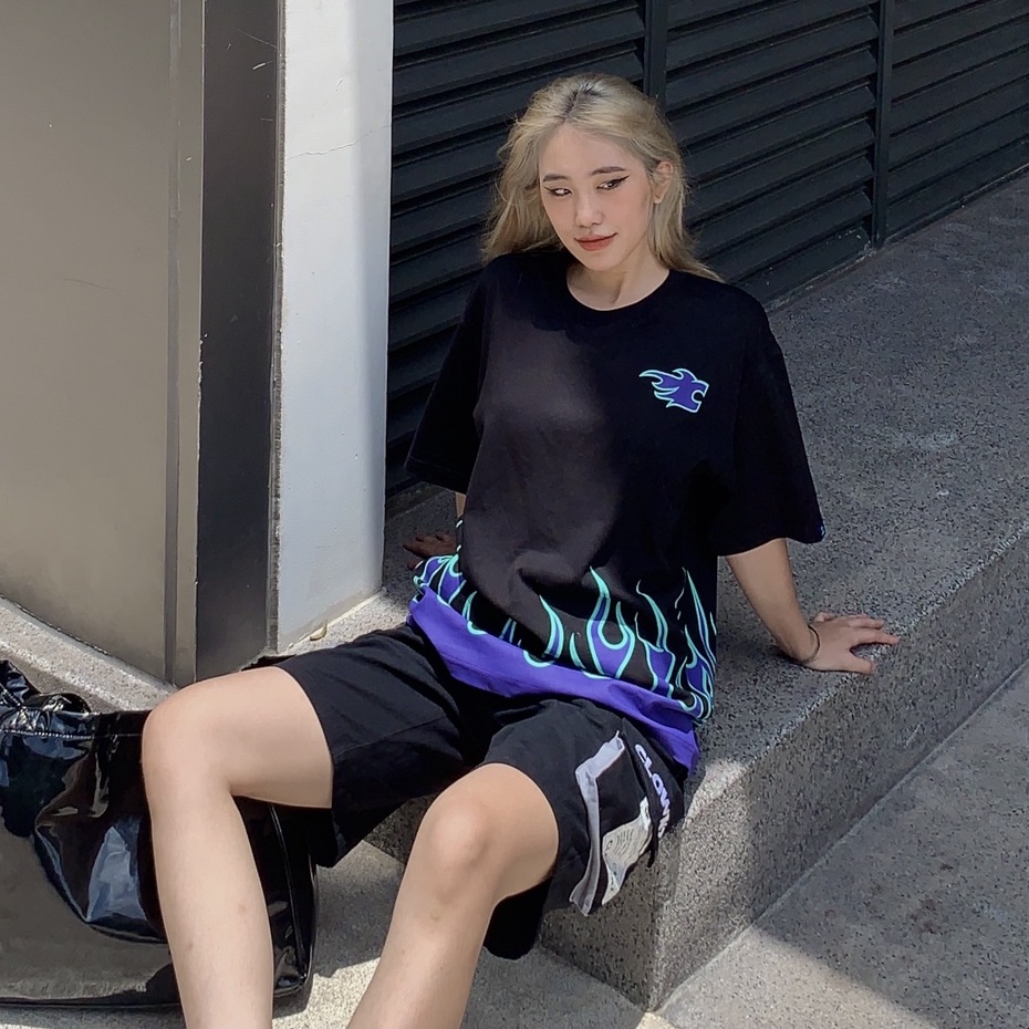 Áo thun tay lỡ local brand Clownz Racing Flames phông cổ tròn form rộng cotton unisex nam nữ