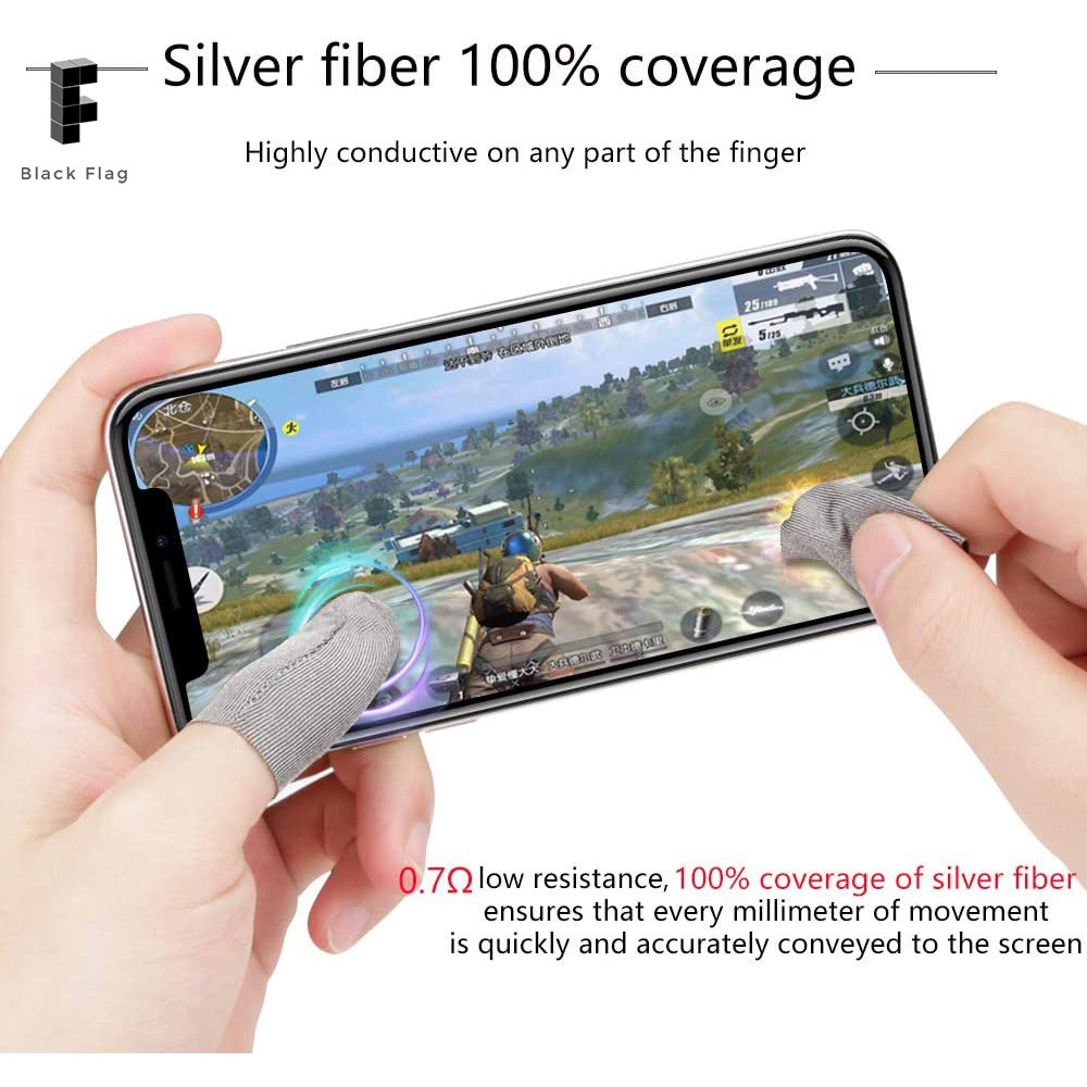 Sợi bạc 100%, 0,01 "(0,5mm) Siêu mỏng, Chống thấm mồ hôi cho PUBG Mobile Tay áo chống mồ hôi cho người chơi xếp hạng cao Game thủ trực tuyến trên thiết bị di động iPhone / iPad / Android