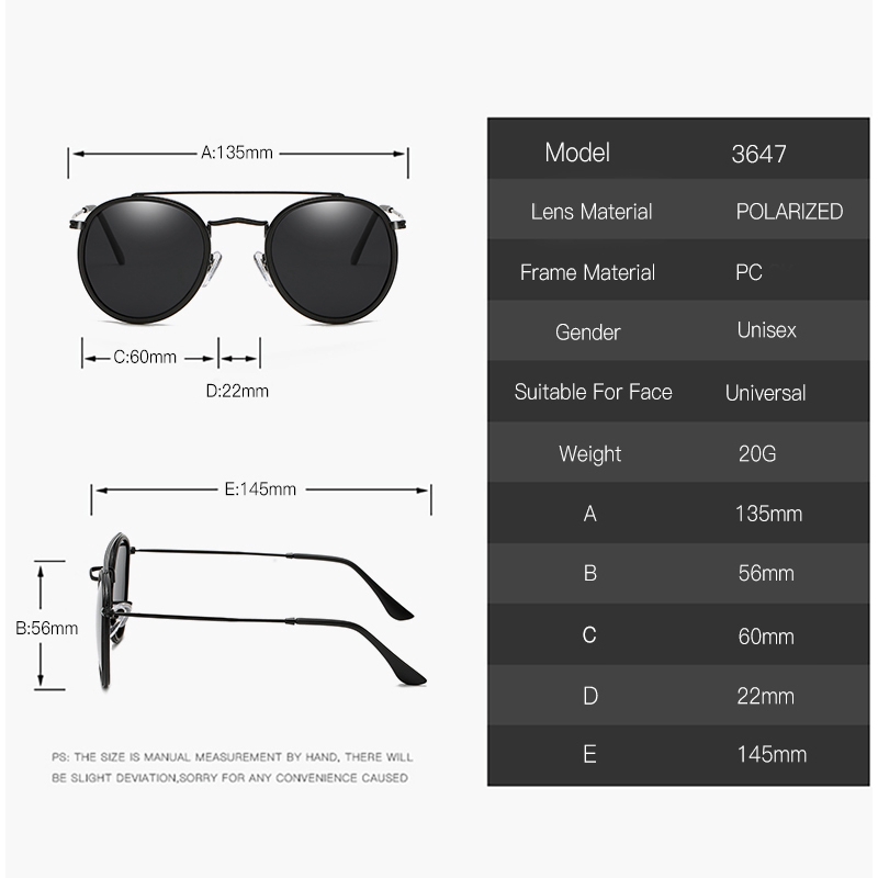 Kính mát phân cực khung tròn kim loại thời trang Âu Mỹ cổ điển