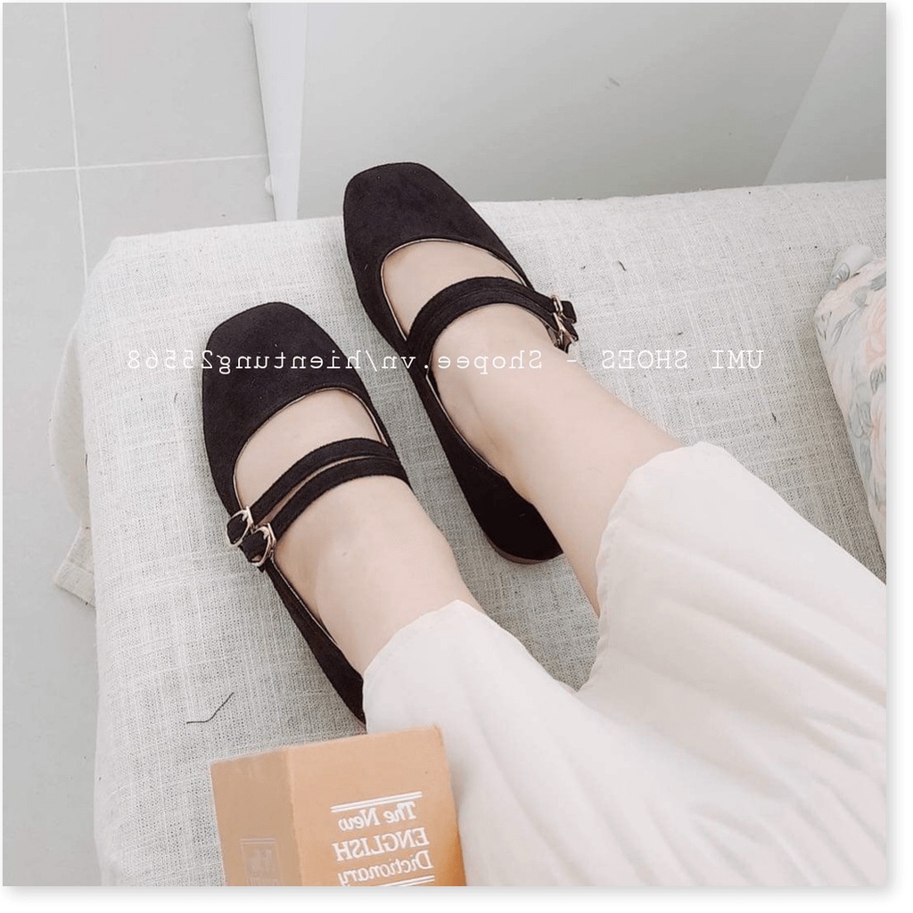 | TOP SHOES | 🌸 Giày búp bê nữ đế bệt da lộn mềm màu đen quai chéo ôm êm mẫu mới hot nhẹ nhàng đi học đi làm văn phòng