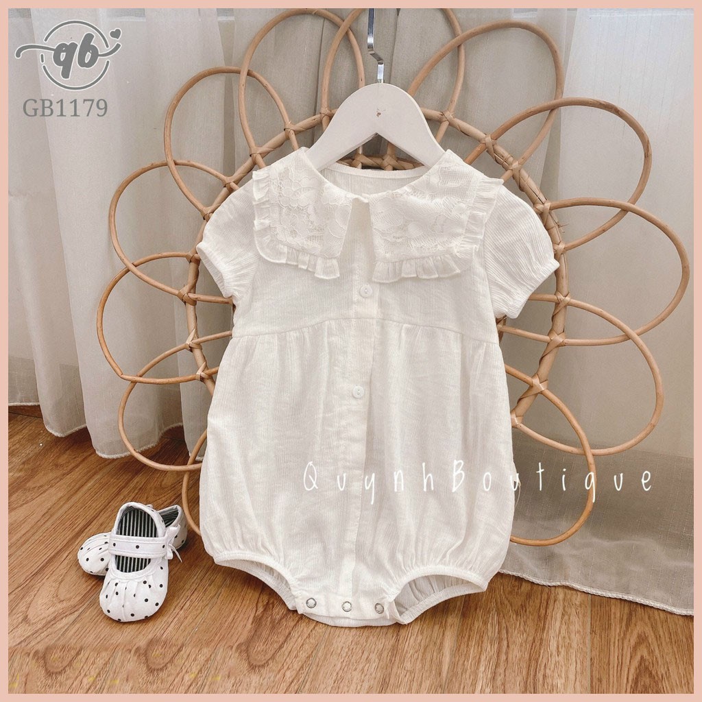 Quần áo trẻ em, body cộc tay  [ QUỲNH BOUTIQUE ] bodysuit bé gái màu trắng cổ vuông 0-18M