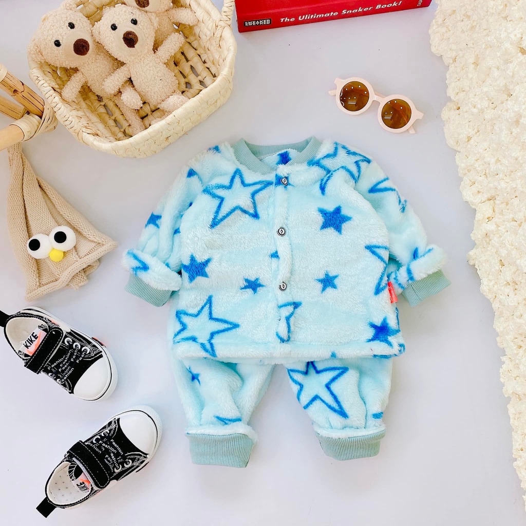 Bộ dài minh đức cúc giữa lông tuyết cho bé, bộ quần áo thu đông cho bé