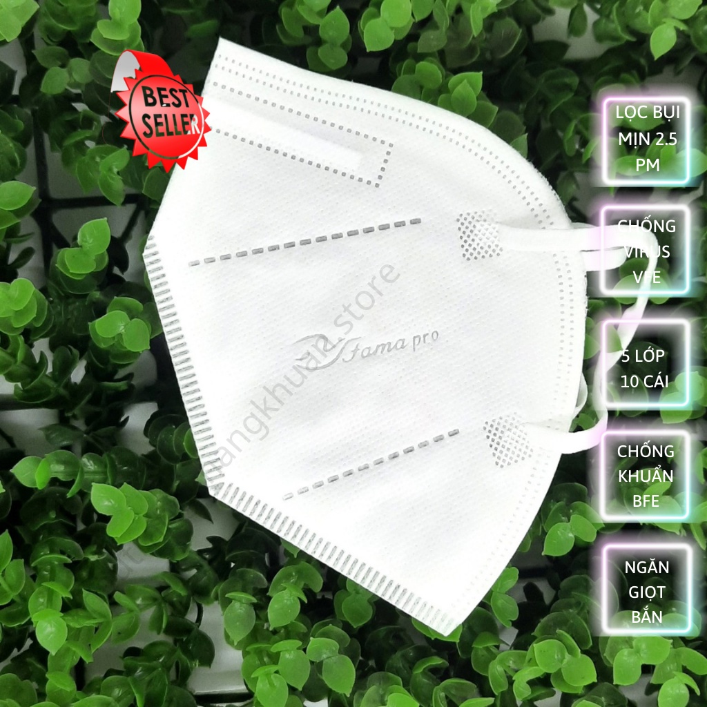 Khẩu trang VN95 Famapro, khẩu trang màu trắng, 5 lớp, tiết kiệm, đạt chuẩn, bán tại các nhà thuốc lớn (túi 10 cái)