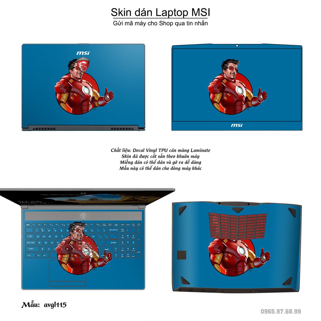 Skin dán Laptop MSI in hình Avenger nhiều mẫu 2 (inbox mã máy cho Shop)