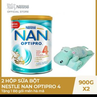 Bộ 2 lon sữa Nan Optipro 4 900g tặng bộ gối mền theo đợt