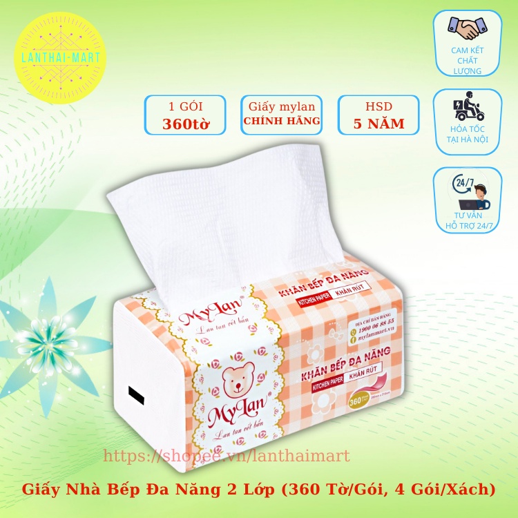 [HÀNG CÔNG TY - CHÍNH HÃNG] Giấy Nhà Bếp Đa Năng 2 Lớp (360 Tờ/Gói, 4 Gói/Xách)