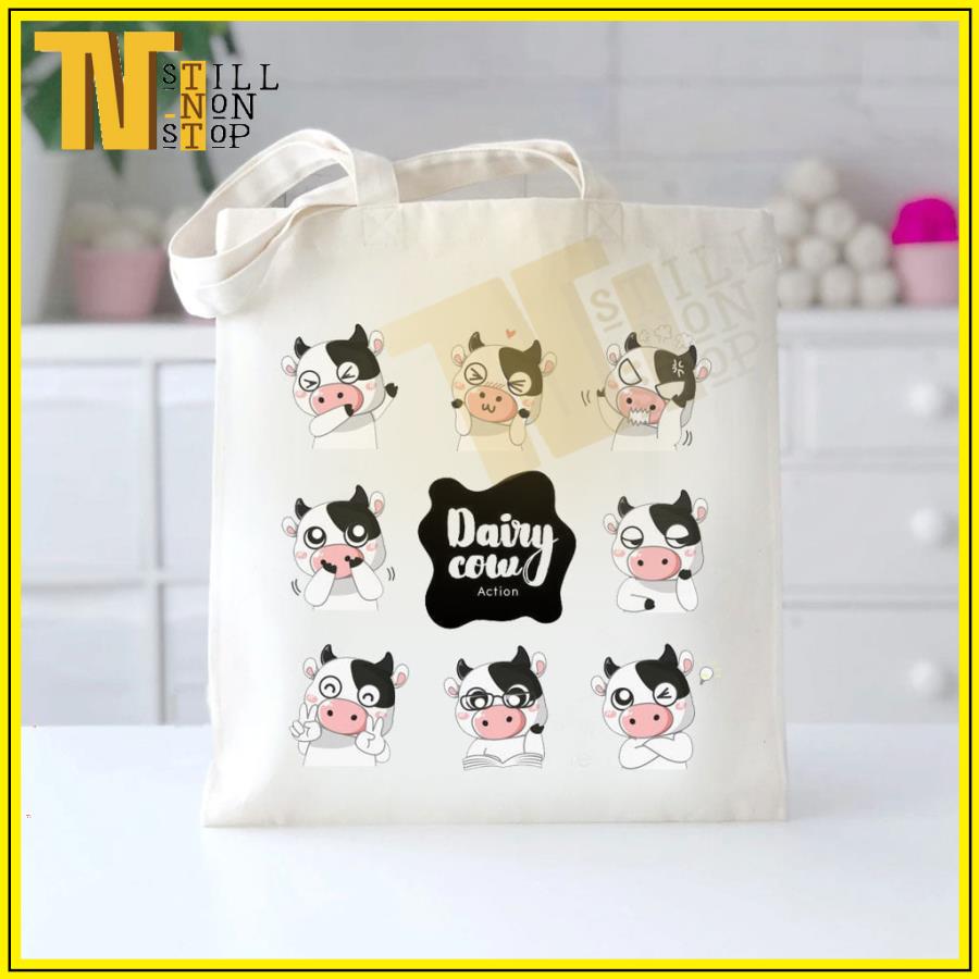 TÚI VẢI, TÚI TOTE ĐEO VAI ULZZANG HÌNH BÒ SỮA , CHẤT VÃI CANVAS XUONGMAITNT - BS01