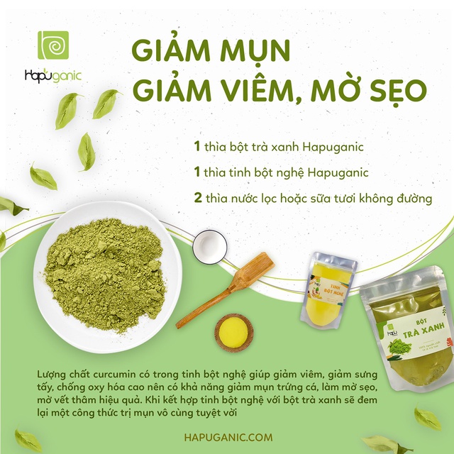 Bột Trà Xanh Việt Nam Nguyên Chất Hapu Organic dưỡng sáng da giảm mụn giảm nhờn