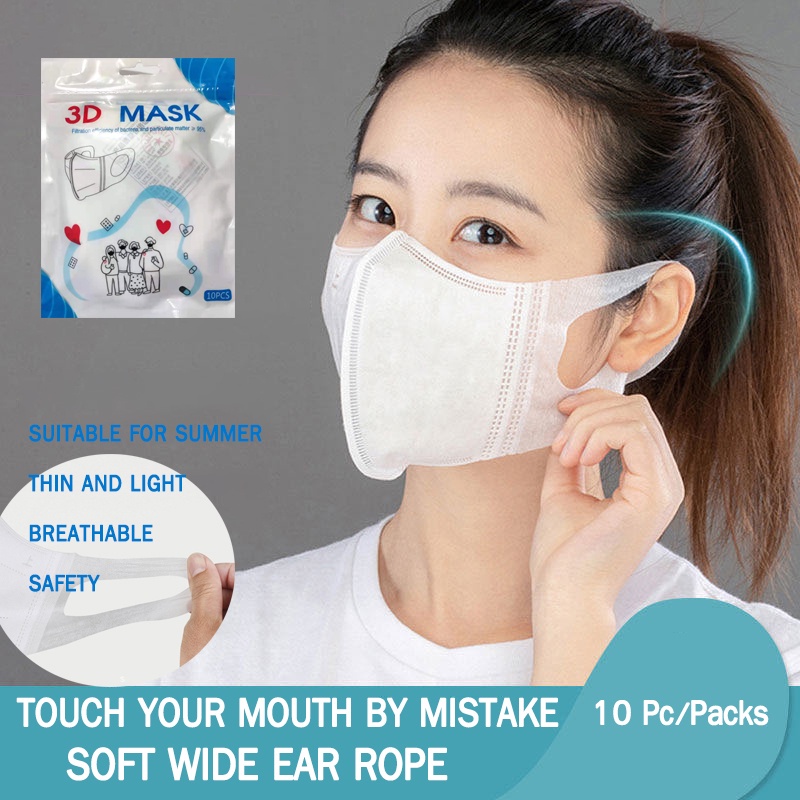 Set 10 khẩu trang 3D vải không dệt 3 lớp nhỏ gọn thoáng khí thích hợp dùng cho người lớn