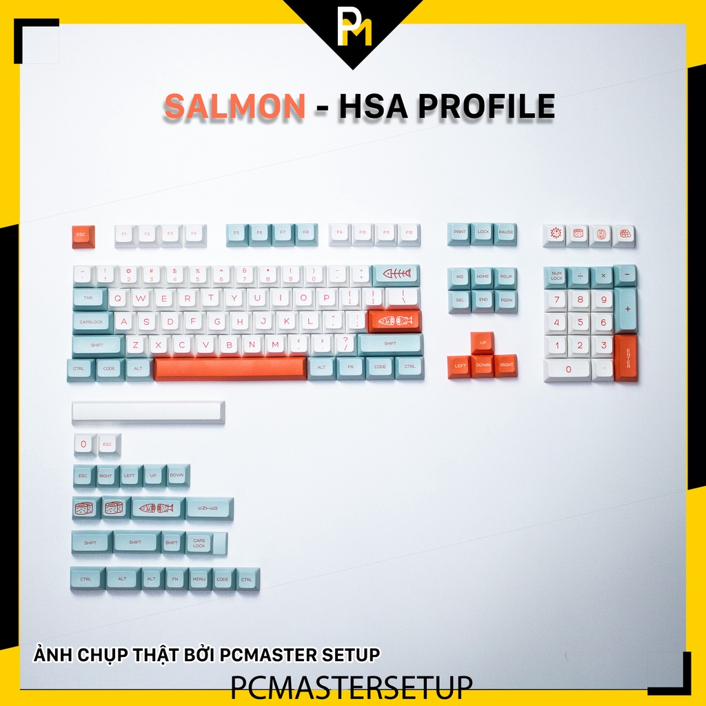 Keycap pbt Salmon cá hồi HSA profile nút cho bàn phím cơ pcmaster