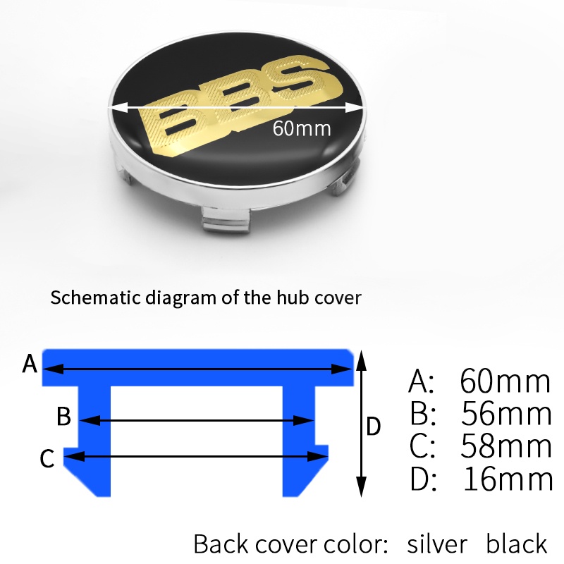 Nắp Đậy Trục Bánh Xe Hơi bbs 60mm In logo Trang Trí