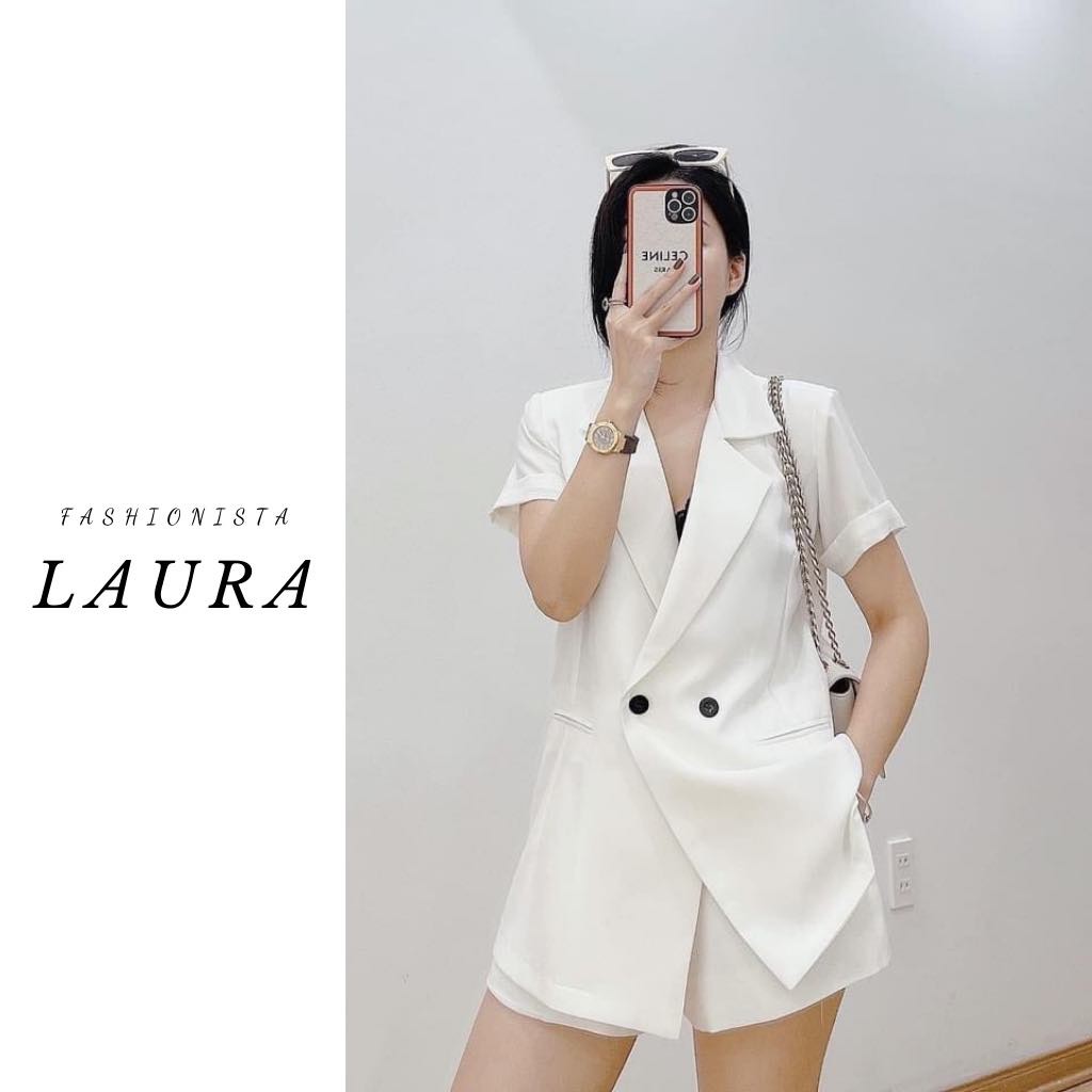 Set vest cộc tay Laura Boutique  kèm quần sooc ống rộng- Bộ vest nữ cho chị em trong ngày hè 2021