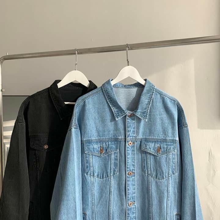 Áo khoác jean nam nữ unisex xanh - đen trơn có túi trong và túi thật hàng cao cấp size 40-85kg