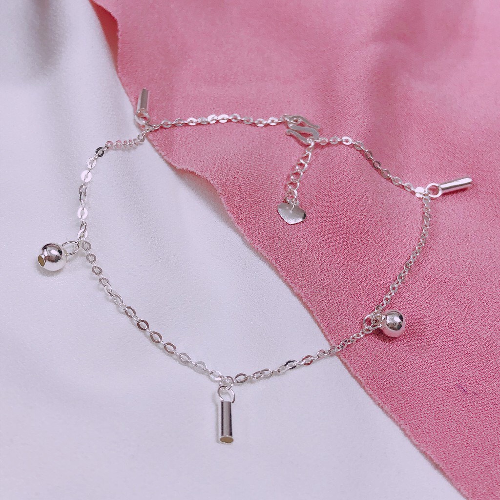 Lắc chân nữ bạc Ý mix bi thanh hàng dầy dặn, trắng đẹp - Kho sỉ bạc Nhất Linh