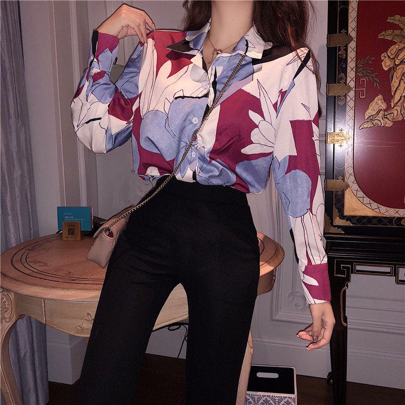 CÓ SẴN] Áo sơ mi nữ dài tay họa tiết retro cá tính phong cách Hàn Quốc | BigBuy360 - bigbuy360.vn