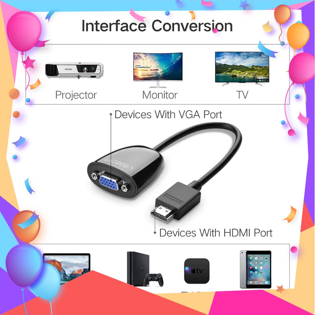 Cáp HDMI To VGA Ugreen 40253 (Không Hỗ trợ Audio)