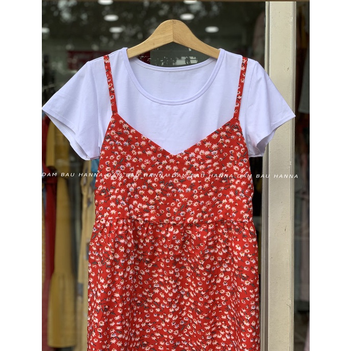 [SIZE 40-80KG] Đầm bầu yếm rời 2 dây dễ thương vải lụa mềm mát không nhăn có túi bên sườn dài qua gối có size 80kg