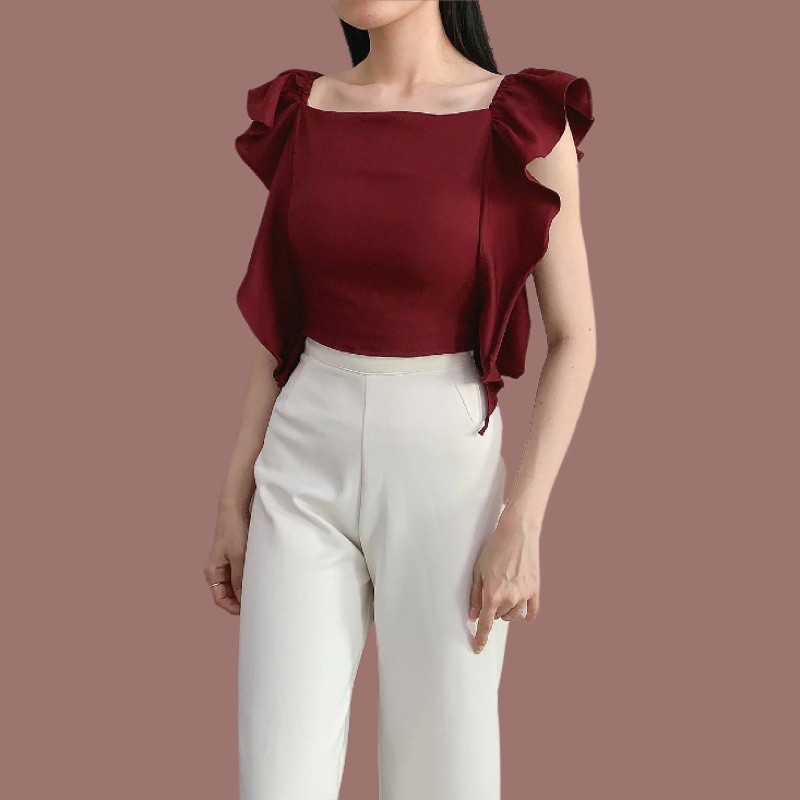 Vita Crop Top Tay Ngắn Chất Liệu SABRINA SHAKILA MAROON Cho Nữ