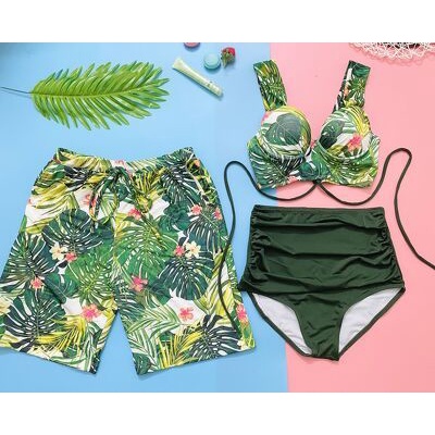 Đồ đôi đi biển (inbox nếu muốn đổi set nữ khác với hình), bikini nam nữ cặp thun lạnh họa tiết mùa hè, Bikini191