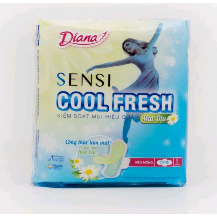 Băng vệ sinh Diana Sensi Cool mát dịu siêu mỏng có cánh 8 miếng