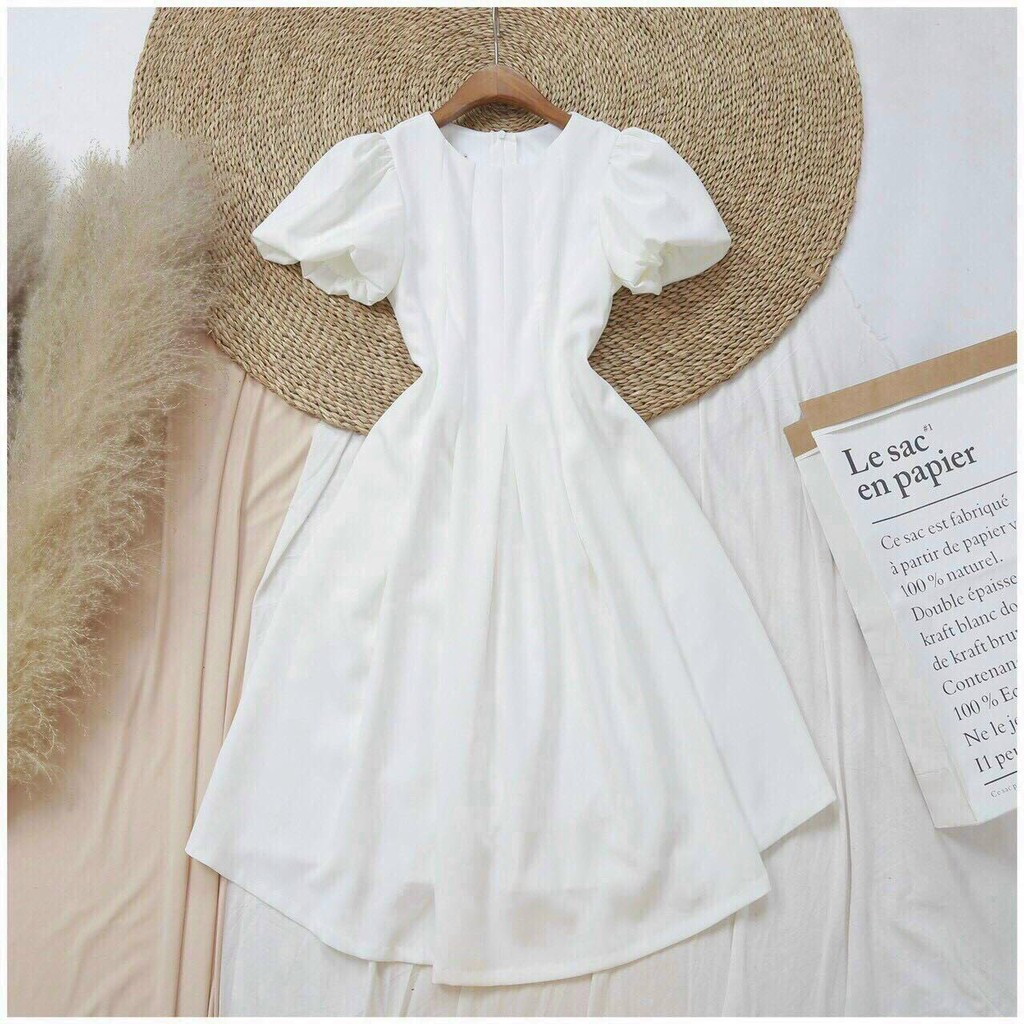 ĐẦM COTTON DỰ TIỆC CAM CỔ TRÒN TAY NGẮN PHỒNG DÁNG MAXI XÒE-hình thật shop chụp