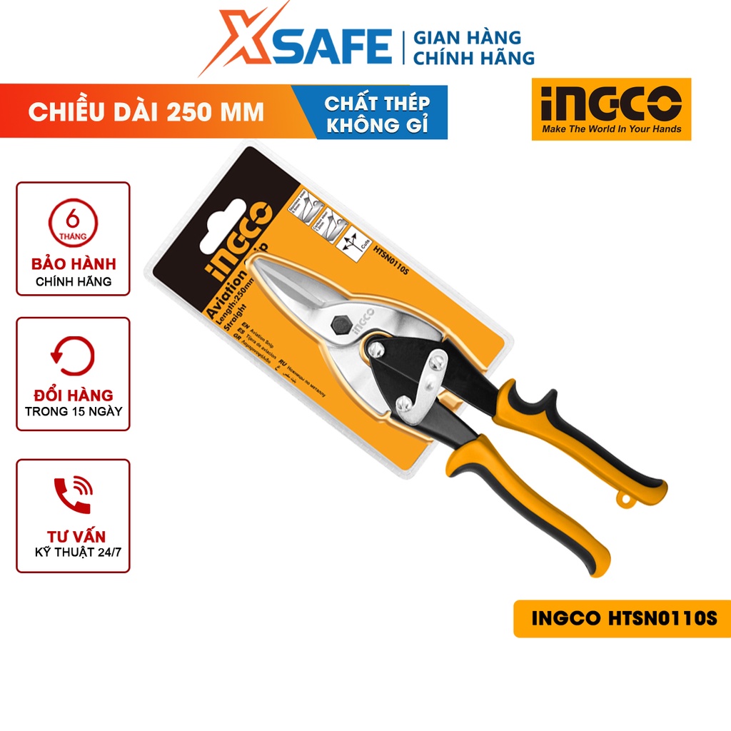 Kéo cắt tole cắt thẳng INGCO HTSN0110S tay cầm bọc cao su chuyên dụng chống trơn trượt thép carbon cao cấp