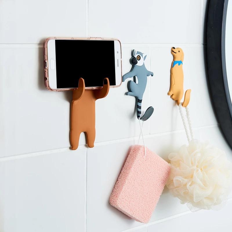 Móc Treo Chìa Khóa Dán Tường/ Tủ Lạnh Hình Động Vật Hoạt Hình Dễ Thương Tháo Gỡ Được