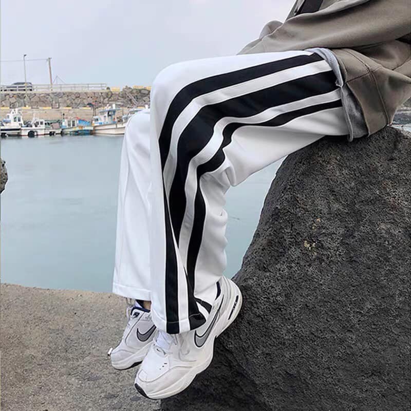 Quần Vải Kẻ 3 Sọc Ống Rộng Dáng Thể Thao Cho Nam Nữ Unisex | BigBuy360 - bigbuy360.vn