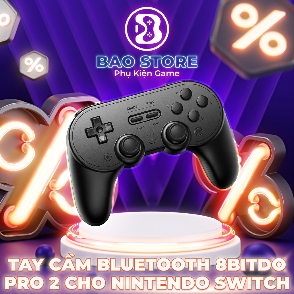 Tay cầm chơi game Bluetooth 8Bitdo Pro 2 Black cho Nintendo Switch, Windows, Mac, Điện thoại