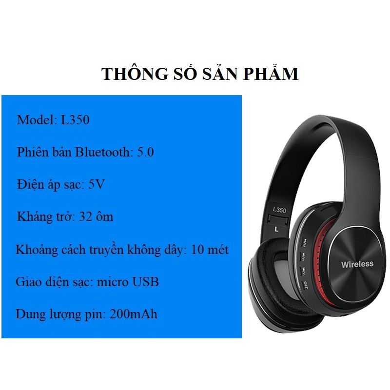 Tai Nghe Chụp Tai FREESHIPTai Nghe Chính Hãng Hoco L350 Âm Thanh Hay - BH 12 Tháng