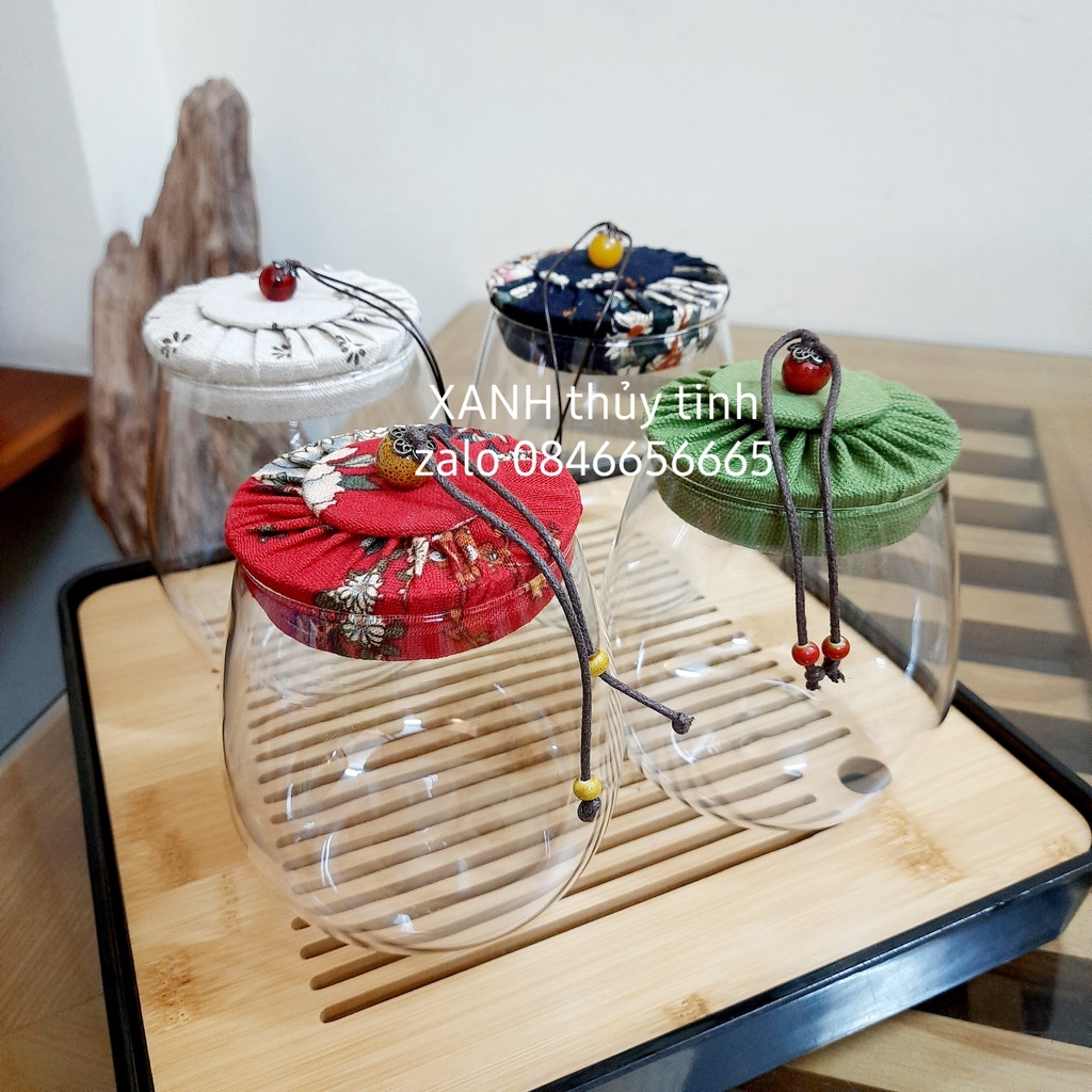 Combo 4 hũ nắp vải đựng trà, đồ khô, bánh kẹo dung tích 600g (4 chiếc hũ HT3)
