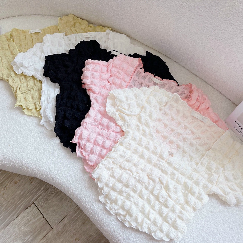 Áo thun croptop xốp tay ngắn vạt bầu tròn xinh NU