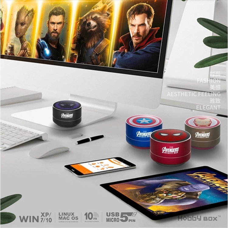 Loa Nghe Nhạc Bluetooth Không Dây Mini Loa Di động Dễ Thương Loa Bluetooth Có Mic Người Nhện Marvel Spiderman Captain America Iron Man