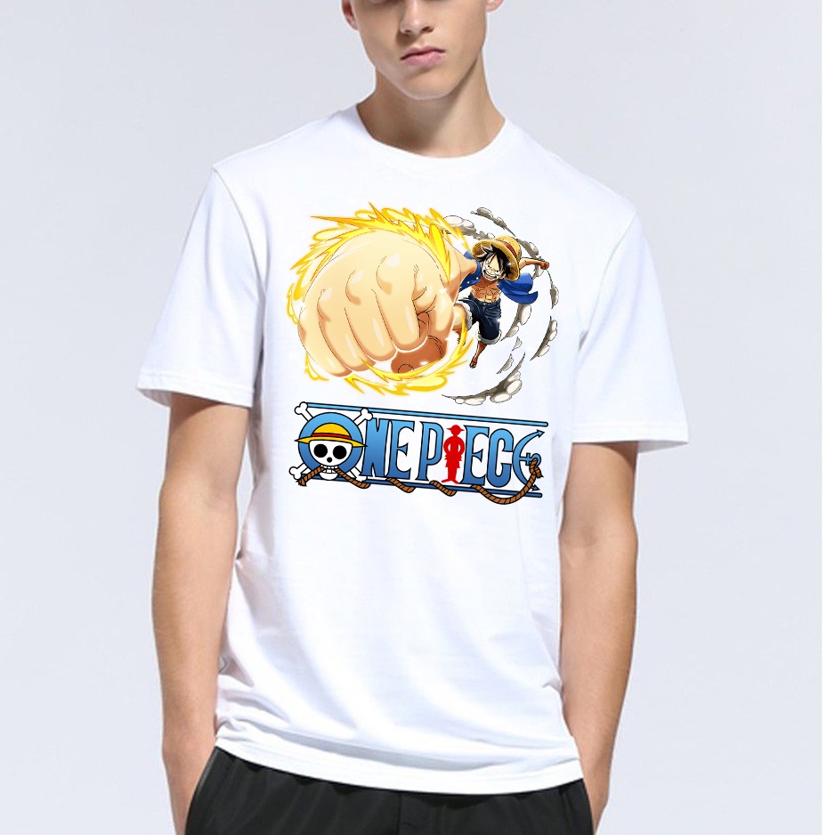 Áo thun nam nữ tay lỡ vải cotton form rộng màu trắng Hạ Băng Designs - Luffy 003