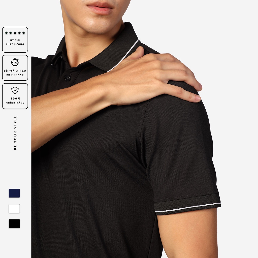 Áo thun polo nam coolmax siêu nhẹ PALAMO đen viền trắng chống UV phom regular fit | BigBuy360 - bigbuy360.vn