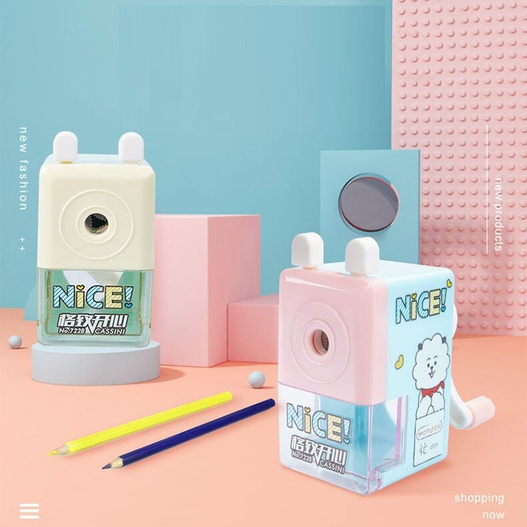 Gọt bút chì tự động quay tay nhỏ gọn Hồng - Xanh