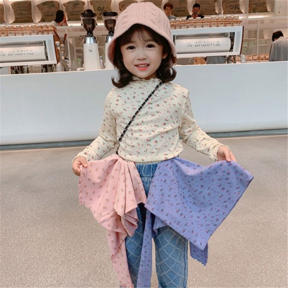 Áo Sơ Mi cotton Tay Dài Cổ Cao In Họa Tiết Hoa Phong Cách Hàn Quốc Cho Bé Gái Thời Trang Áo Thun Dài Tay Bé Gái