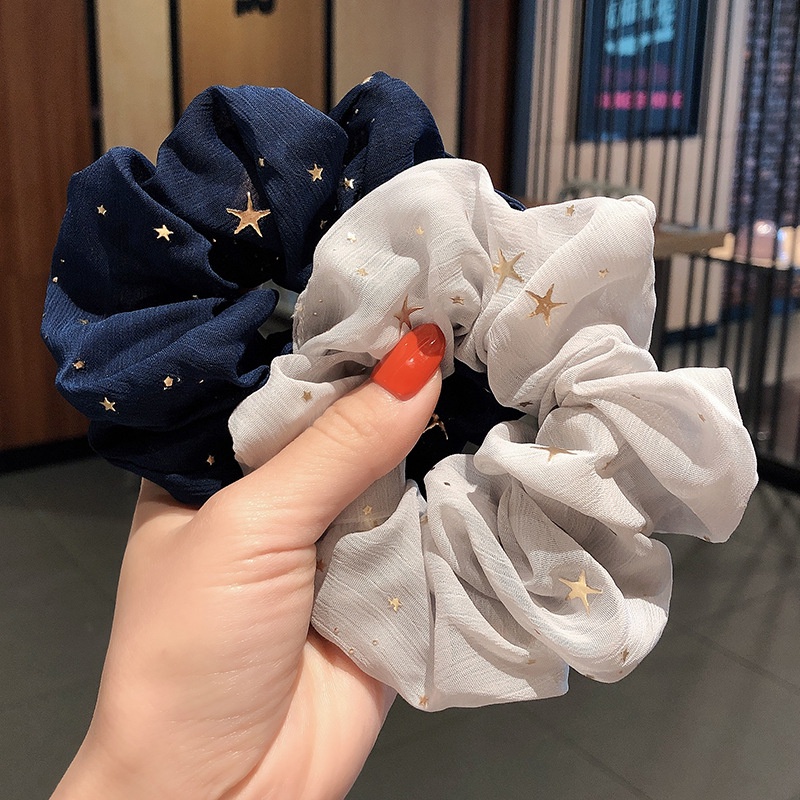 Dây Buộc Tóc Vải Voan Lưới Organza Họa Tiết Ngôi Sao / Hình Tròn Cỡ Lớn Co Giãn Phong Cách Hàn Quốc Cho Nữ