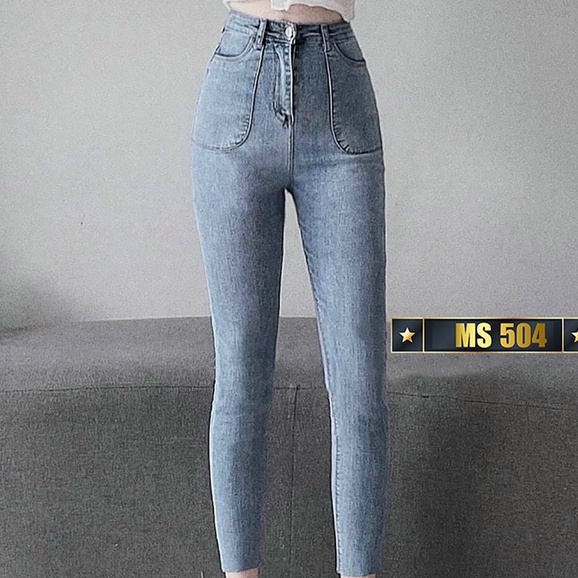 Quần jean nữ co giãn, quần bò lưng cao 9 tấc dáng ôm body cạp cao nhiều mẫu Bi_shop 173 ms504