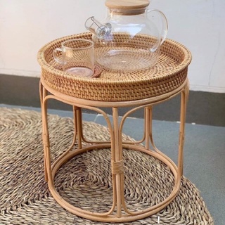 Bàn trà mây, bàn mây, kệ khay mây picnic dã ngoại decor, bàn mây thấp