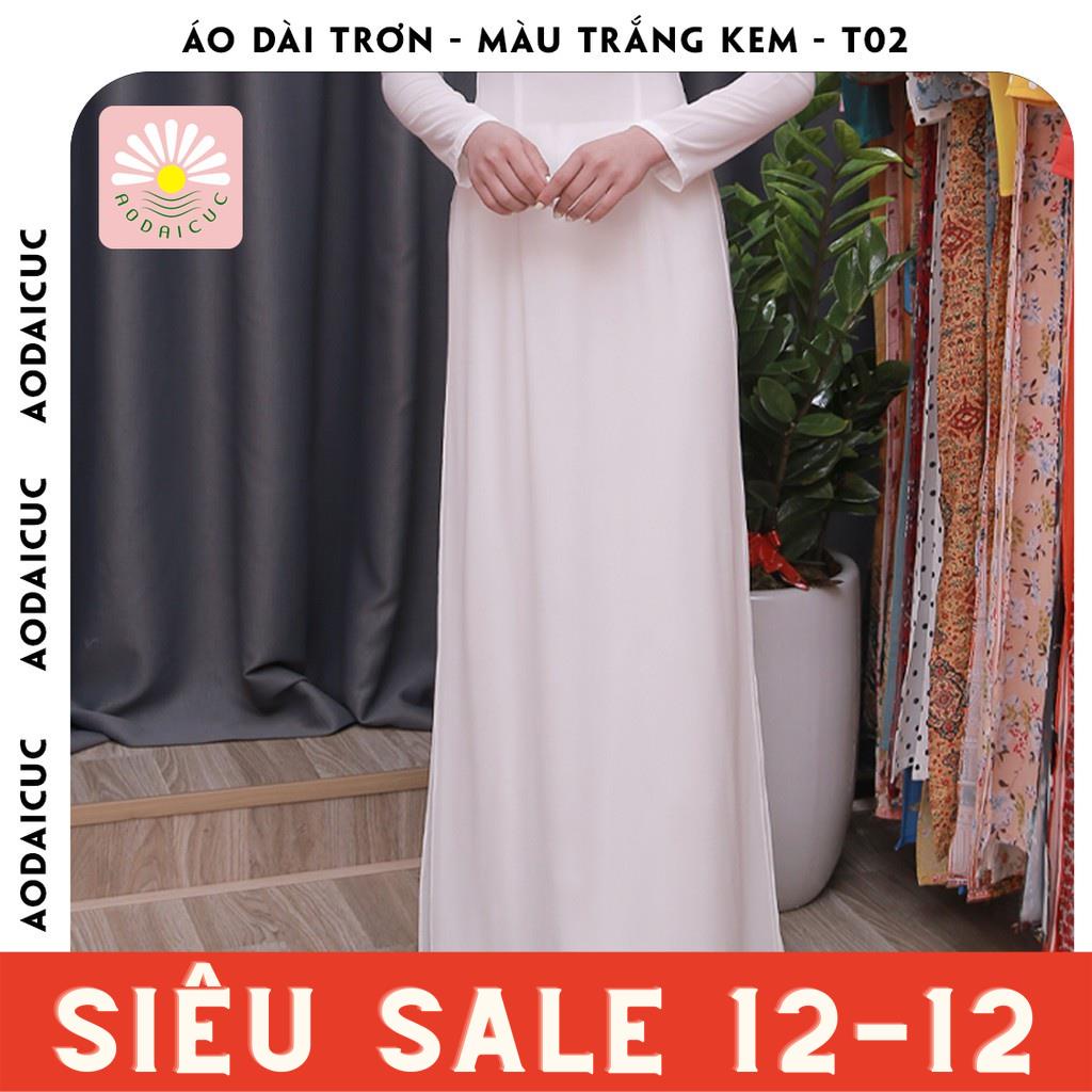 Áo dài truyền thống 4 tà, màu trắng kem, lụa chiffon cao cấp, không nhăn, không xù - T02